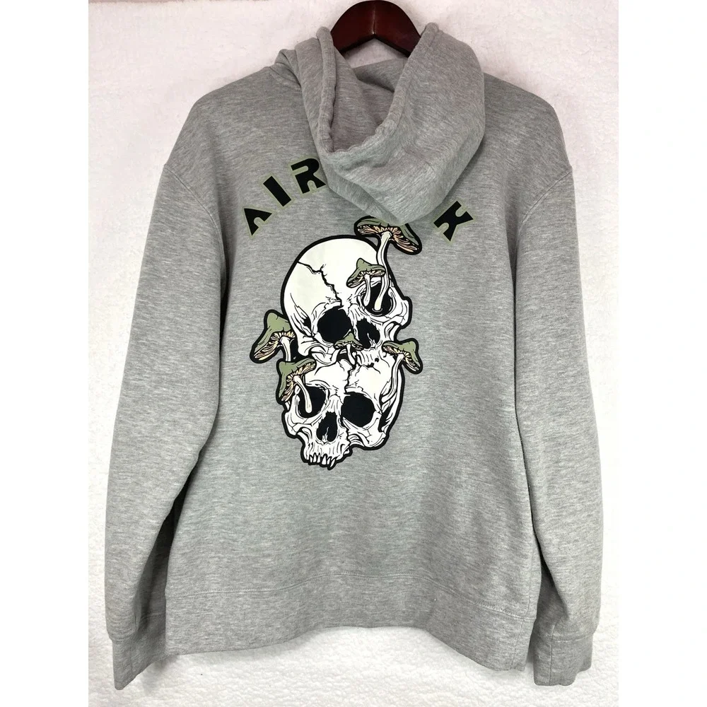 Airwalk Mens Grey‎ Hoodie Sweatshirt Size Medium Skull Mushrooms READ